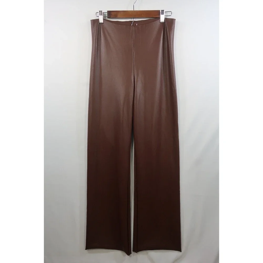 New Skims Brown Faux Leather Wide Leg Leather Pants Size XL Pull On *Imperfect - Picture 3 of 15
